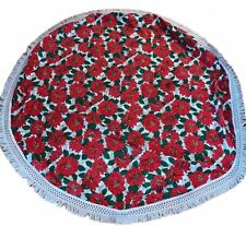 Vintage Bright POINSETTIA Round Tablecloth With Fringe~Christmas picture