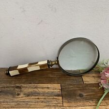 Large Vintage Extra Magnifying Glass - Brass & Hand-Carved Wood Handle picture