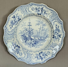 Rare Early 19th Century Antique Blue Transfer Soup Plate - 'Fountain Scenery' picture