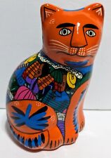 Vintage CAT Mexican FOLK Art CLAY Pottery Figurine HAND Painted GLAZED Isidoro picture
