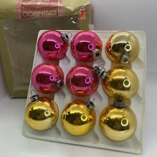 Vintage Set of 9 Pink & Gold Mercury Glass Christmas Ornaments picture