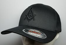 Flexfit Mason Hat 3D Puff Embroidery All Black Cap Masonic Gears picture