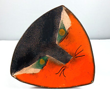 Mid Century, Vintage Copper Enamel Trinket Dish ~ Cat Face ~ Signed picture