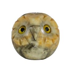 Vintage Italian Alabaster Carved Owl Figurine Stone Sculpture Italy Round Bird picture