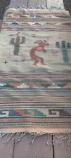 Kokopelli Hand Woven Fabric Cloth Rug with Fringe Vintage SW Native LG 3x5 ' picture