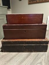 3 Vintage Wood Boxes Hinged Lids picture