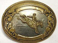 Vintage Tony Lama Bronc Rider Buckle German Silver & Bronze Rodeo Cowboy Award picture