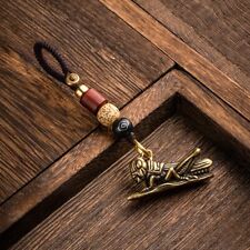 Pure Brass Grasshopper Figurine Keychain Pendant Jewelry Lanyard Animal Locust picture
