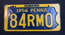 Vintage Original 1956 Pennsylvania State Metal License Plate Vehicle Tag picture