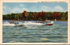 Lake Geneva, Wisconsin WI Gar Wood 40 Speed Boats Racing Vintage Postcard 1946 picture