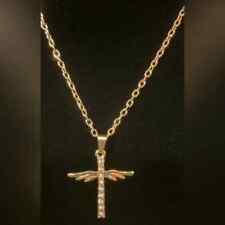 Angel Wings Cross Crucifix Religious Spiritual Gold Necklace picture