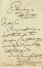 RARE “British Sculptor” Francis John Williamson Hand Written Letter From 1881 picture