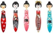 Japanese doll-design knock type oil-based ballpoint pens (Set of 5 Women) NEW picture