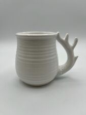 DEI White Ceramic Ribbed Antler-Handle Mug No Chips Or Cracks picture