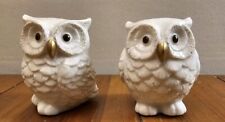 Vtg. 1970's Ceramic Owl Salt and Pepper Shakers White w/ Gold Accents & Stoppers picture