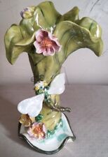 Vtg. DRAGONFLY MOTIF Multi-Colored Majolica Glazed Porcelain Vase 9