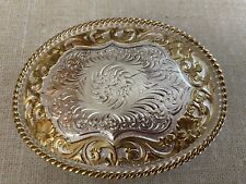 Vintage Montana Silversmiths Ornate two-tone oval Western Belt Buckle Pristine picture