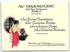 c1920 AU GRAND CHIC PARIS FRANCE MADE TO MEASURE CORSETS ADVERTISING CARD Z5501 picture