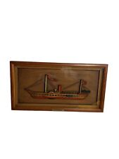 Vintage 3D Fultons Steamboat & Iron Horse Train. Made in the USA Wood Frame picture