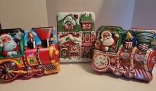 Vtg Ullman Christmas Cookie Containers Santa Claus Workshop Train Plastic Boxes  picture