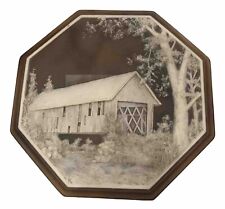 Vintage Genuine Incolay Large Jewelry Trinket Box Brown White Country Scene Lid picture