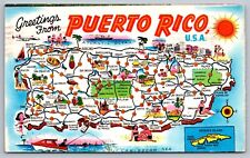 Greetings from Puerto Rico-VTG Pictorial Map Postcard-w/Landmarks & Attractions picture