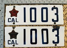 1919 California Porcelain License Plate PAIR Low Number 1003 Matching Tabs KV picture