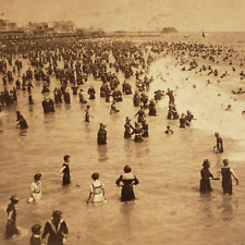 Atlantic City Beach Bathers Stereoview c1897 New Jersey Pier Swimmers Card C1553 picture