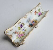 Dresden Courting Couple Porcelain Pen Tray Victorian Floral Gilt Painted Footed picture