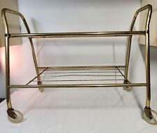 Vintage MCM Mid Century Metal Rolling Wheeled Cart Stand Serving TV Radio Gold picture