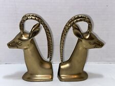 2 PC Vintage Solid Brass MCM Antelope Gazelle Bookends Ibex Pair picture