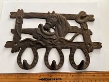 VINTAGE CAST IRON HORSE WALL HANGING WITH HOOKS picture