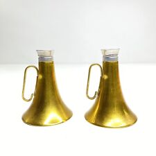 Vintage Brass Over Glass Horn Megaphone Salt and Pepper Shakers Screw Top picture