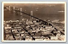 c1936 Aerial View Of San Francisco Oakland Bay Bridge & More VINTAGE Postcard picture
