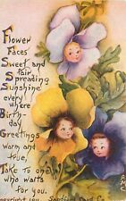 c1911 Birthday Postcard Faces in Pansy? Flowers, AMC, Sandford Card Co. Unposted picture