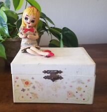 Vintage Jaymar Music Box Jewelry Box Snap On Pose Doll Floral Spinning Ballerina picture
