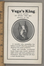 Vintage East Boston MA Boston Terrier Breeder Stud Fee Card Pedigree VEGA'S KING picture