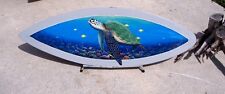 Green sea turtle underwater sea life handcrafted wooden surfboard hand painted picture