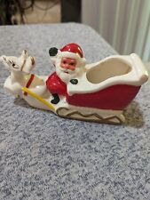 Vintage Santa Reindeer Sleigh Ceramic Planter Plant Pot  picture