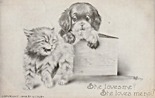 Alone at Last Little Girl & Puppy Artist Signed V. Colby Vintage Postcard C1910 picture