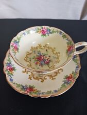 Paragon Vintage Tea Cup And Saucer Cross-stitch Roses Cream Fancy Gold Trim picture