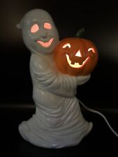 Vintage Halloween 11.5” Ceramic Multi Color Light Up Ghost Pumpkin Brinns picture
