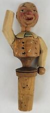 Atq Mechanical Anri Wooden Figural Cork Bottle Stopper Tipping Hat picture