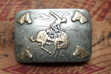Vtg Renalde Nickel Silver Horse Rodeo Saddle Bronc Cowboy Belt Buckle picture