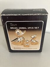 Vintage MCM Brass Set of 3 Ducks Family Mother Ducklings Patina Paperweight picture