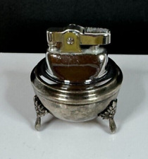 Vintage Silver Tone Round Metal Footed Table Top Cigarette Lighter picture
