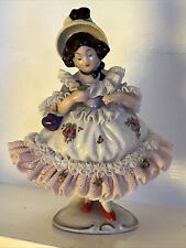 Vintage Dresden Germany Porcelain Figurine Victorian Lady‏ W/ Bonnet 5” picture