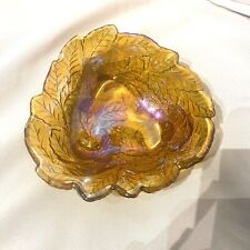 vintage amber colored leaf print dish bowl  picture