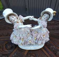 German Sax lace porcelain marked two girls dancing statue group picture