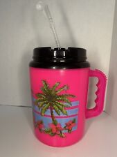 Y2K Huge Insulated 64 oz Summer Beach Fun Hot Pink Travel Jug Tumbler Straw Cup picture